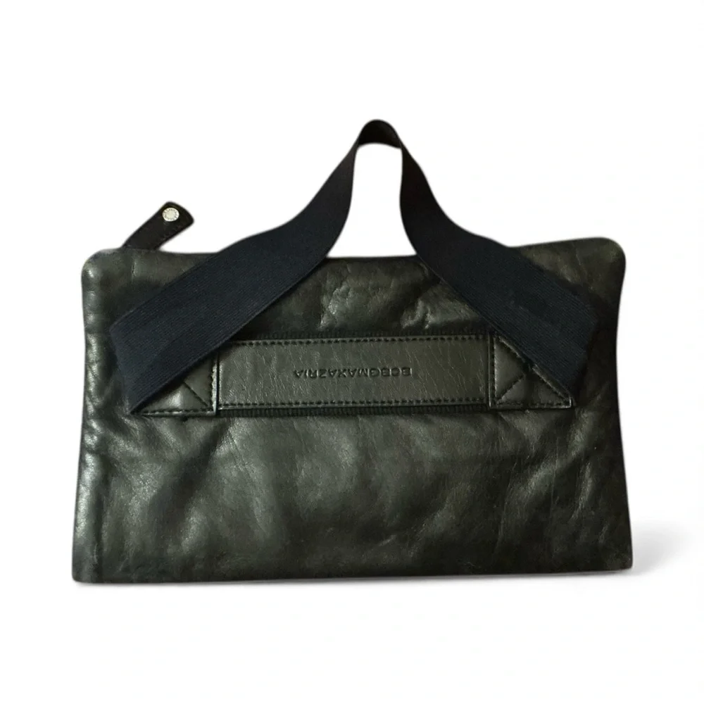 BCBGMaxAzria Black Soft Leather Folding Wristlet Clutch